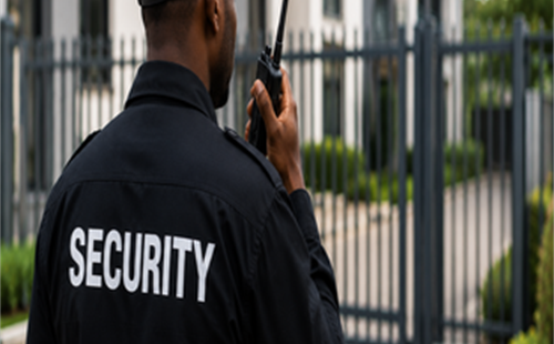 Security personnel on duty at an estate gate