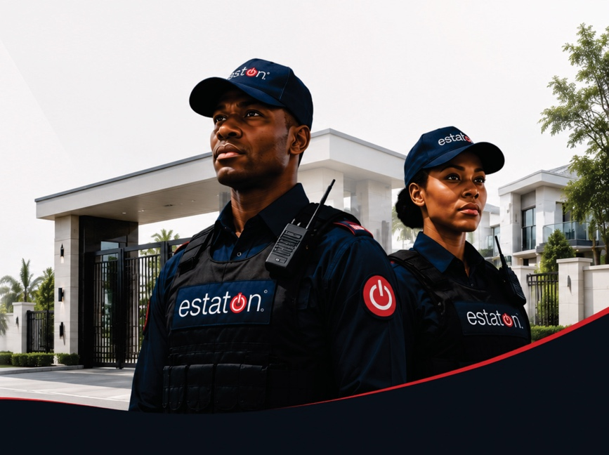 Security personnel on duty at an estate gate